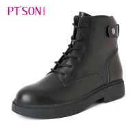 百田森冬季新款帅气马丁靴女真皮女靴时尚百搭舒适平底短靴女