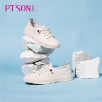 百田森春季新款低帮黑色帆布鞋女ins风复古港味百搭厚底单鞋