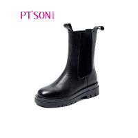 百田森2020冬季新款bv烟筒靴子女真皮切尔西靴网红同款中筒靴厚底