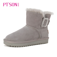 百田森雪地靴女一脚蹬新款加绒保暖圆头厚底棉鞋