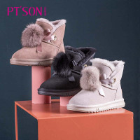 百田森冬季新款东北雪地靴女加绒加厚牛反绒可爱软萌防水防滑