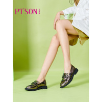 百田森2021春季新款乐福鞋女粗跟一脚蹬透气流苏学生厚底JK制服鞋