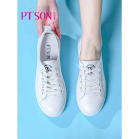 百田森2021春季新款头层牛皮小白鞋平底珍珠甜美运动休闲板鞋女