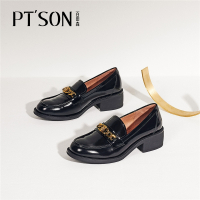 百田森2021秋季新款牛皮乐福鞋女中跟厚底JK制服学院风女单鞋