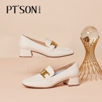 百田森2021秋季新款钱串乐福鞋女粗跟英伦风单鞋真皮通勤小皮鞋女