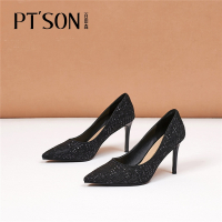 百田森商场同款2021秋季新款尖头黑色高跟鞋女晚宴鞋性感女单鞋