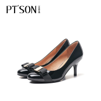 百田森2021秋季新款蝴蝶结单鞋女细跟漆皮圆头高宴会浅口鞋女