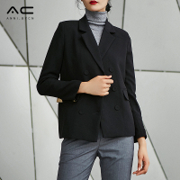 Annibycn黑色西装外套女秋冬新款时尚百搭长袖正装职业短款西服小外套