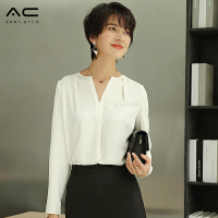 2018春装新款衬衣时尚百搭休闲长袖职业ol气质v领衬衫