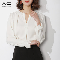 白色衬衫女2018春装新款休闲职业长袖时尚百搭气质v领衬衣
