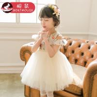 船鼠女童夏季连衣裙露肩喇叭袖绣花 女宝宝公主裙纱裙儿童连衣裙
