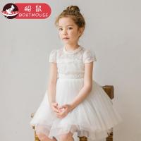 船鼠女童蕾丝连衣裙夏装 白色儿童公主裙蓬蓬裙