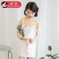 boatmouse船鼠女童连衣裙夏装 纯棉宝宝短袖条纹假两件洋气儿童裙子