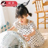 boatmouse船鼠女童雪纺连衣裙一字肩吊带裙夏装 波点儿童裙子公主裙