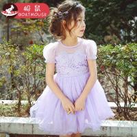 boatmouse船鼠公主裙儿童蓬蓬纱裙夏季 宝宝短袖透肉蕾丝女童连衣裙