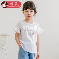 boatmouse船鼠女童T恤短袖花边白色纯棉夏季薄款小衫宝宝半袖公主儿童上衣