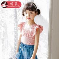 boatmouse船鼠女童短袖T恤 夏季洋气打底衫公主蕾丝花边领儿童上衣