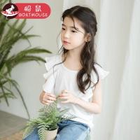 boatmouse船鼠女童T恤女孩荷叶袖短袖夏装 白色打底衫洋气儿童上衣