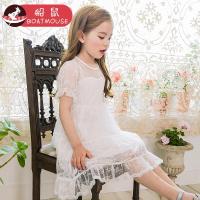 boatmouse船鼠公主裙儿童裙子白色透肉蕾丝喇叭袖夏季 女童连衣裙