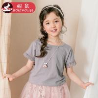 boatmouse船鼠宝宝夏装 圆领韩版童装儿童上衣洋气花边女童短袖t恤