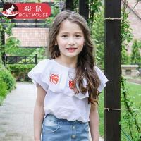 boatmouse船鼠宝宝短袖纯棉刺绣大翻领打底衫儿童白色上衣女童半袖t恤夏季
