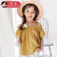 boatmouse船鼠女童t恤露肩印花 夏季韩版童装洋气宽松薄款儿童上衣