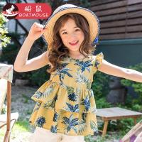 boatmouse船鼠宝宝夏装 韩版童装洋气露背印花裙摆儿童上衣女童t恤