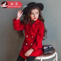 boatmouse反季船鼠女童毛呢大衣秋冬韩版黑色双面呢小香风羊毛儿童呢子外套