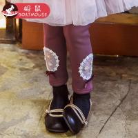 boatmouse反季船鼠宝宝秋冬款长裤加厚补丁黑色儿童加绒裤子外穿女童打底裤