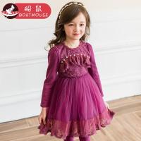 boatmouse船鼠女童秋装 儿童裙子蕾丝花边小女孩公主裙女宝宝连衣裙