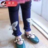 boatmouse船鼠女童打底裤春秋款 高腰蝴蝶结花边儿童裤子女宝宝长裤