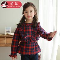 boatmouse船鼠女童秋装 韩版长袖格子收腰时尚洋气儿童t恤宝宝上衣