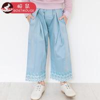 boatmouse船鼠女童阔腿裤宽松韩版 春秋蕾丝花边洋气儿童裤子休闲裤