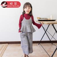 boatmouse船鼠女童秋装套装 潮衣韩版格子儿童阔腿裤三件套宝宝洋气