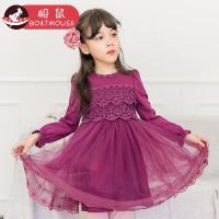 boatmouse船鼠女童公主裙蓬蓬纱裙蕾丝刺绣淑女 韩版春秋儿童连衣裙
