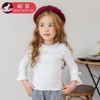 boatmouse船鼠儿童上衣花边领喇叭袖女宝宝长袖t恤 白色女童打底衫