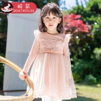 boatmouse船鼠女童公主裙甜美蝴蝶结长袖 童装女宝宝秋装儿童连衣裙