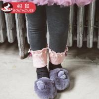 boatmouse船鼠女童打底裤加绒2018新款秋冬拼接花边钉珠儿童长裤女宝宝裤子