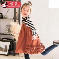 boatmouse船鼠女童背带裙洋气儿童裙子2018新款春秋纯棉荷叶裙女宝宝连衣裙