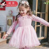 boatmouse船鼠小女孩公主裙洋气儿童裙子冬2018新款宝宝圆领加绒女童连衣裙