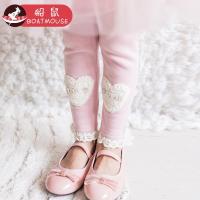 boatmouse船鼠女童打底裤秋冬2018新款加绒公主补丁花边儿童裤子女宝宝长裤