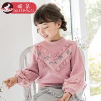 boatmouse船鼠女童加绒卫衣秋冬2018新款宝宝套头韩版公主刺绣儿童宽松上衣