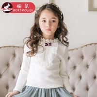 boatmouse船鼠女童长袖t恤儿童保暖上衣加绒白色花边圆领公主 女宝宝打底衫