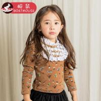 boatmouse船鼠女童打底衫外穿2018新款春秋花边圆领印花 儿童t恤女宝宝上衣