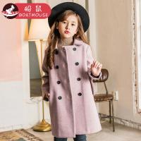 boatmouse船鼠女童毛呢外套2018新款韩版洋气双排扣中长款秋冬儿童呢子大衣