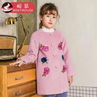 boatmouse船鼠女童毛呢外套2018新款冬韩版洋气绣花圆领中长款儿童呢子大衣