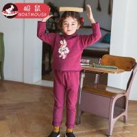 boatmouse船鼠女童套装2018新款冬装韩版童装卡通连帽卫衣加绒女宝宝两件套
