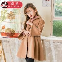 boatmouse船鼠女童毛呢外套2018新款韩版洋气喇叭袖中长款秋冬儿童呢子大衣