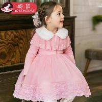 boatmouse船鼠女宝宝公主裙2018新款冬毛领加绒加厚粉色儿童裙子女童连衣裙