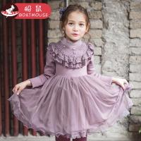 boatmouse船鼠女童连衣裙2018新款秋冬加绒加厚蕾丝花边领洋气小女孩公主裙